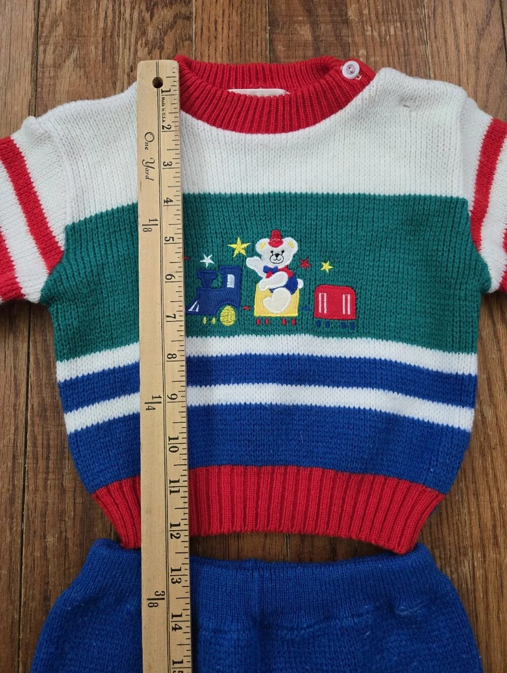 Vintage Cradles Knit Play Set Size 24 Months Primary Colors Train Bear Patch